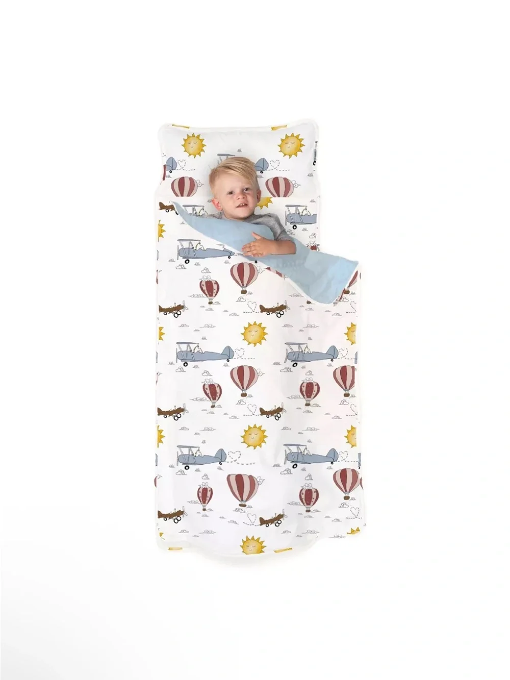 Kids' Hot Air Balloon & Airplane Sleep Sack - White with Blue and Red Accents